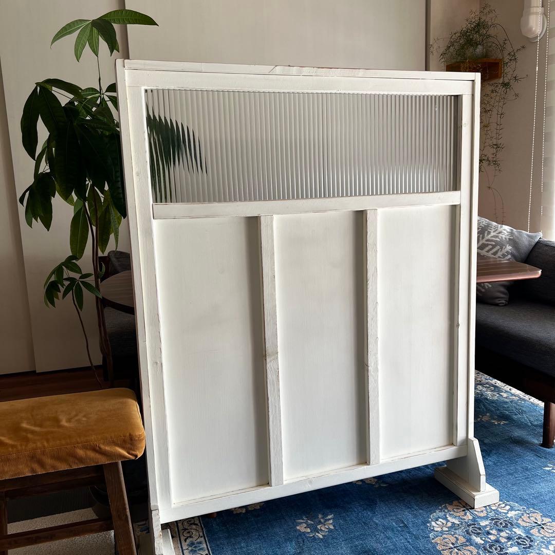 衝立 パーテーション 仕切り モールガラス ホワイト シャビー アンティーク調