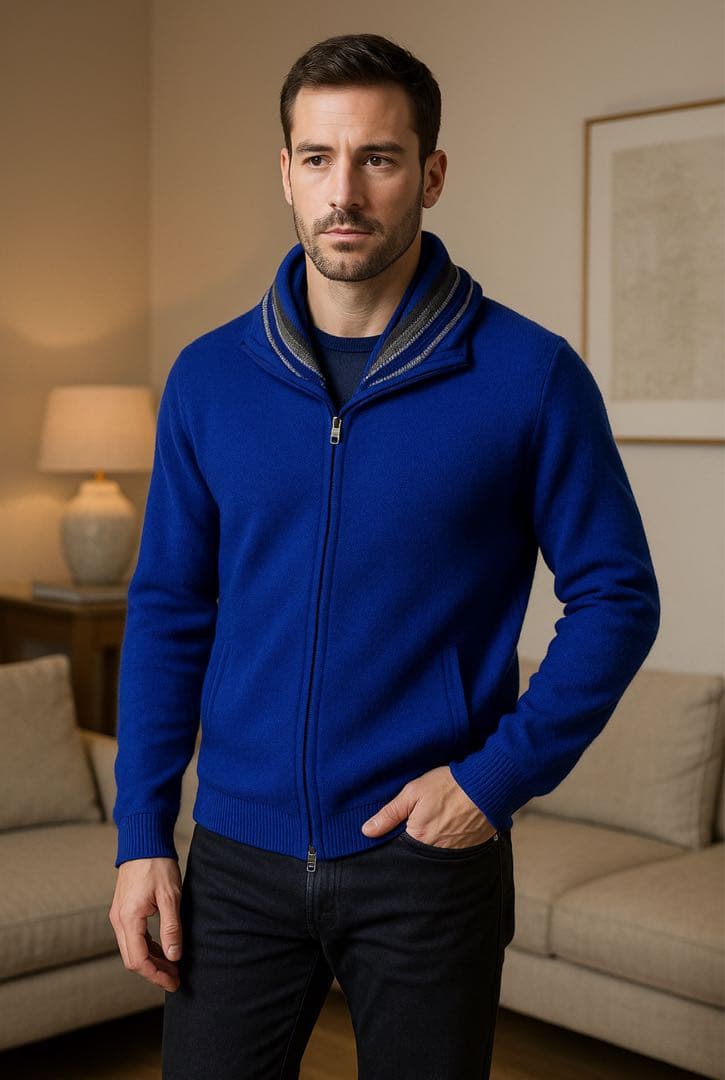 希少　ジョルジオアルマーニ　カーディガン　52 ブルー系　ジップアップ　ニット