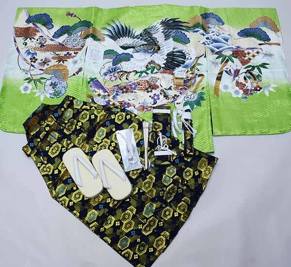 七五三 五歳 男児 着物 羽織袴フルセット 紋袴 鷹 袴変更可能 NO37137