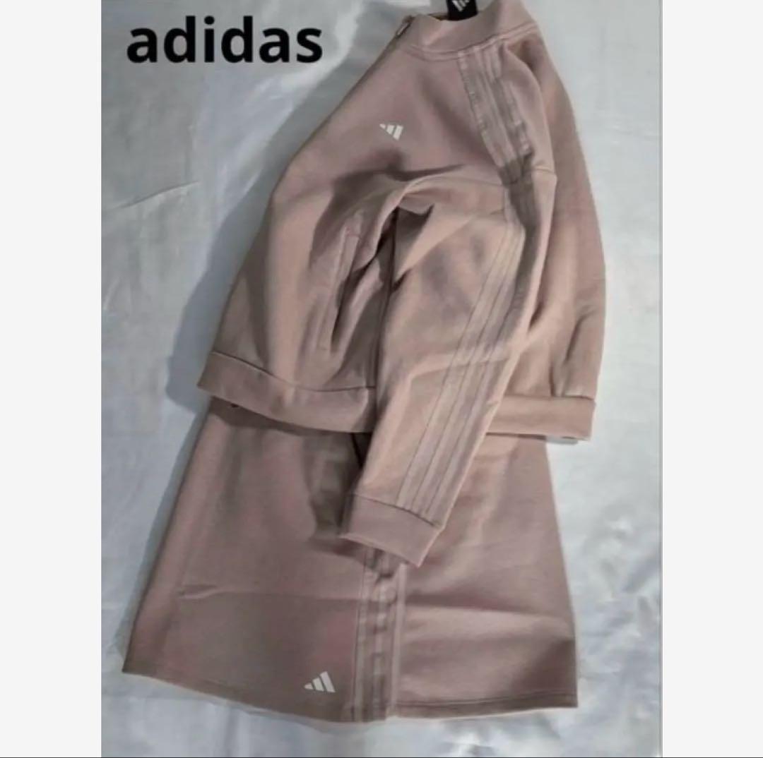 新品adidas ゴルフ　スウェット裏起毛セットアップ くすみピンク