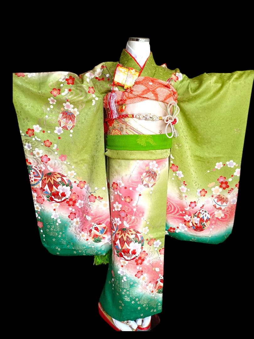 専用です☆抹茶色☆正絹着物とゴールド系袋帯☆七五三セット