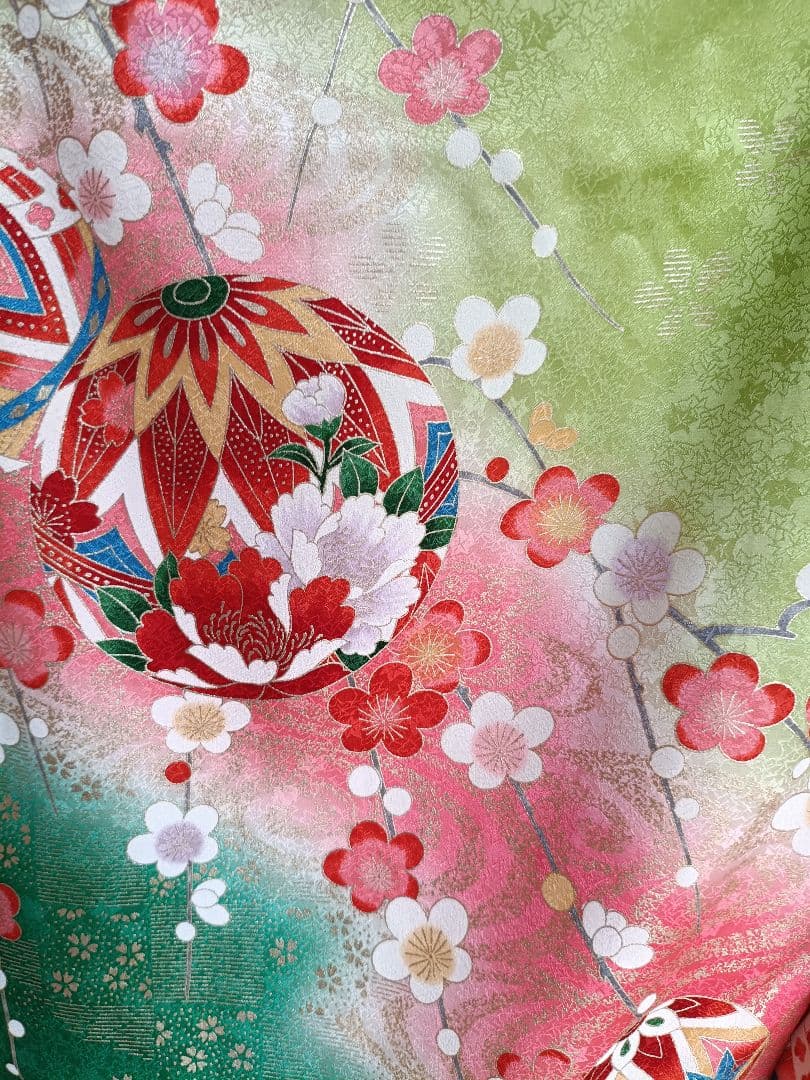 専用です☆抹茶色☆正絹着物とゴールド系袋帯☆七五三セット