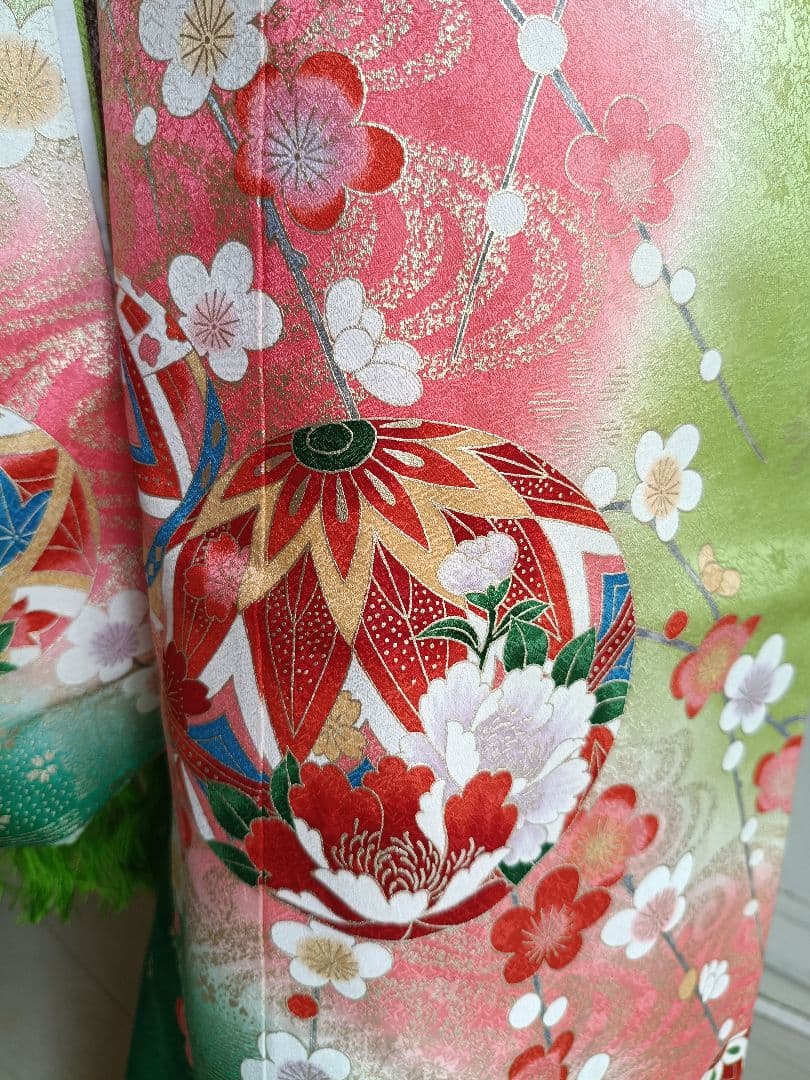 専用です☆抹茶色☆正絹着物とゴールド系袋帯☆七五三セット