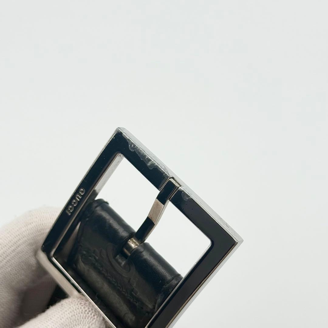 GUCCI グッチ ベルト スクエアバックル シマ GG柄 シルバー金具 レザー