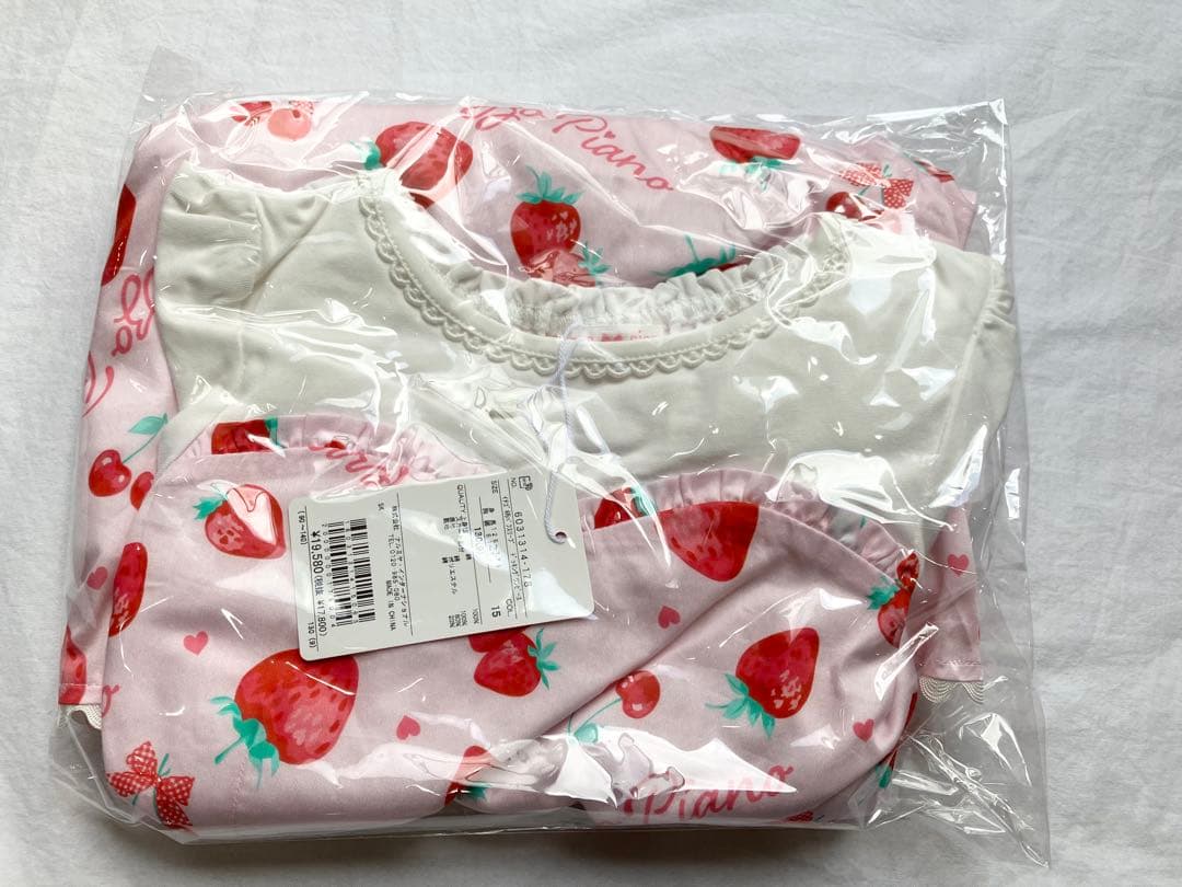 【新品】メゾピアノ いちご柄 パフスリーブ ワンピース ピンク 130cm