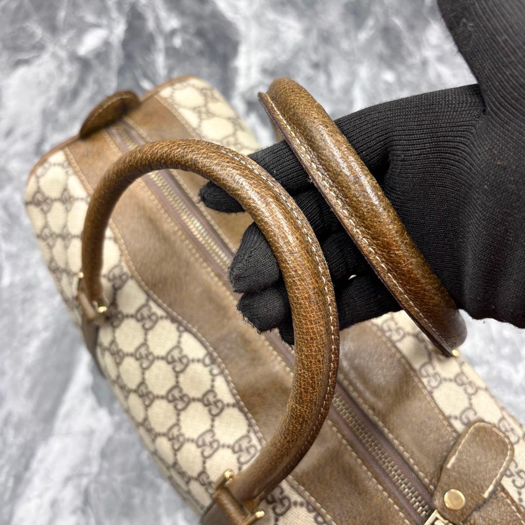 ✨極美品✨GUCCI GG ボストンバッグ ハンド レザー ブラウン ベージュ