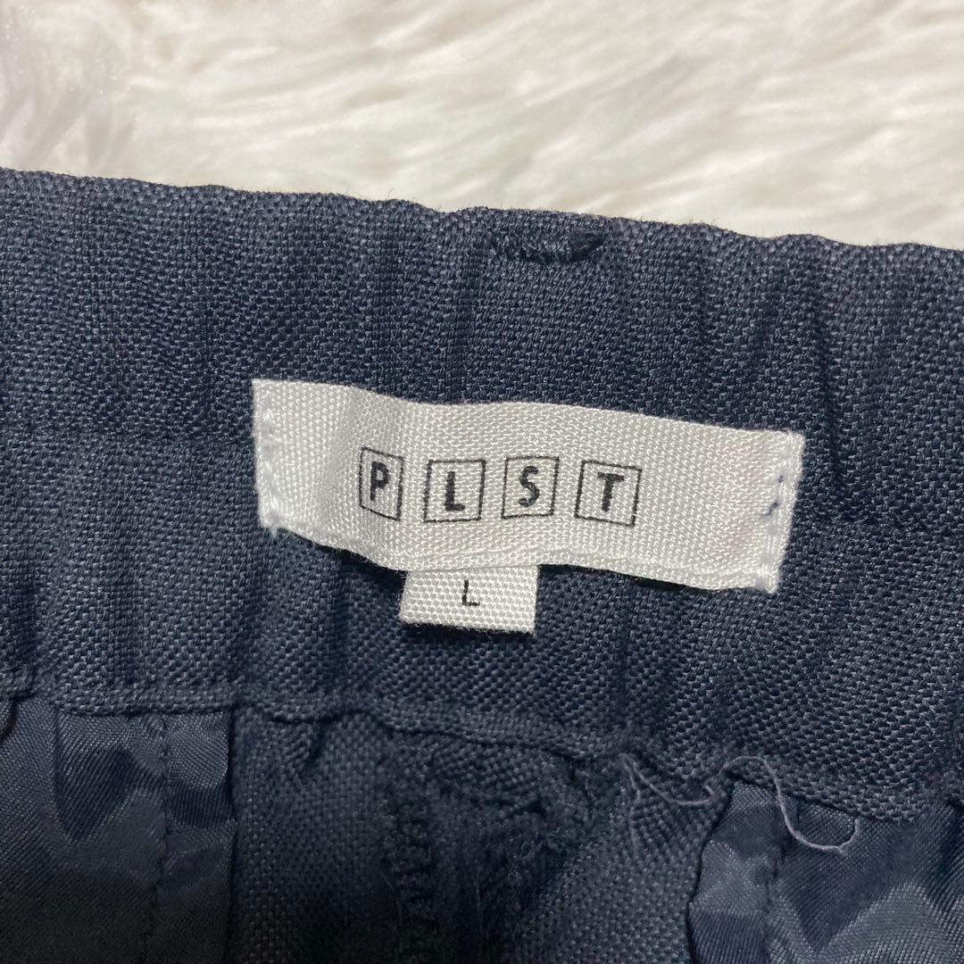 PLST スーツ　セットアップ　ノーカラー　Lサイズ　リネン混　ネイビー