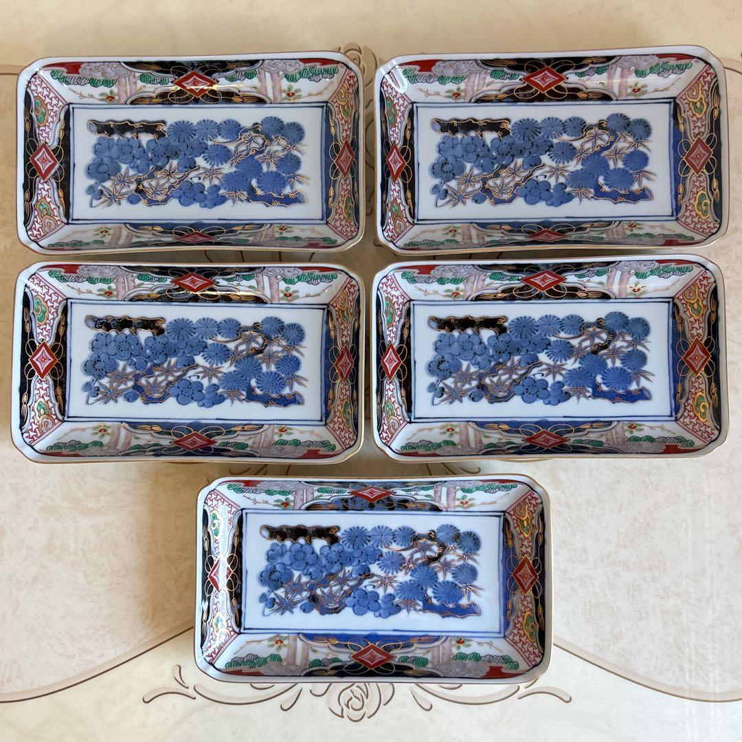 三洋陶器　龍峰窯　金彩　古伊万里　長角皿揃　5枚セット　長皿　色絵　染付　焼物皿