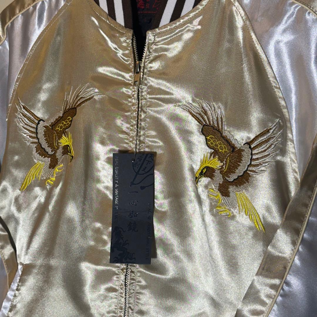 【新品】スカジャン 日本地図 鷹 舞妓 富士山刺繍 サテンスーベニア和柄ベージュ