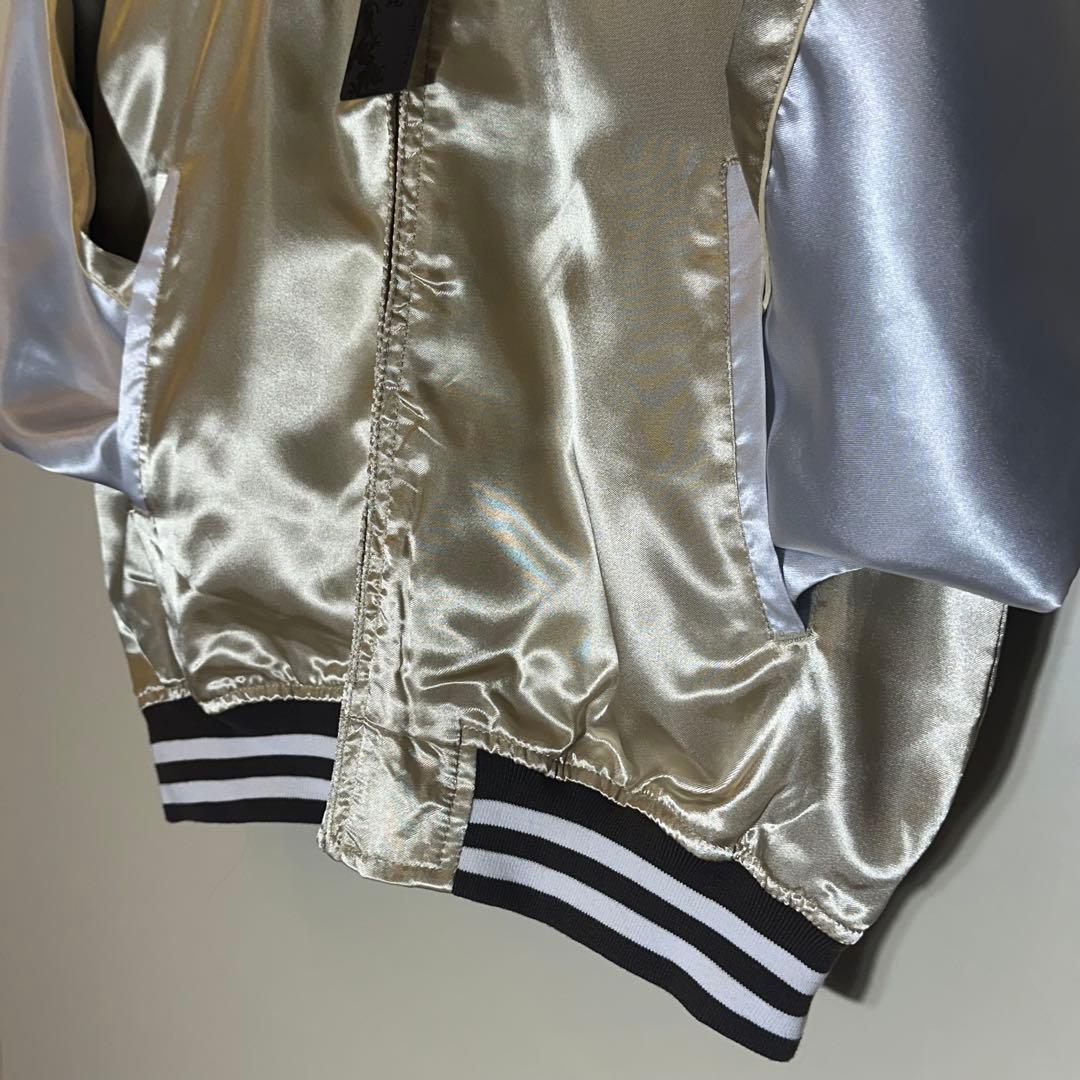 【新品】スカジャン 日本地図 鷹 舞妓 富士山刺繍 サテンスーベニア和柄ベージュ