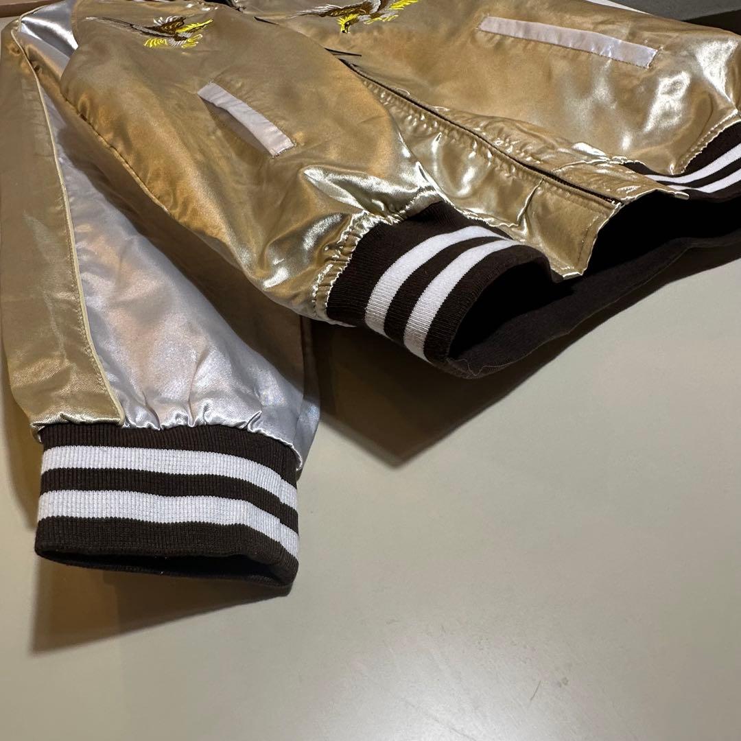 【新品】スカジャン 日本地図 鷹 舞妓 富士山刺繍 サテンスーベニア和柄ベージュ