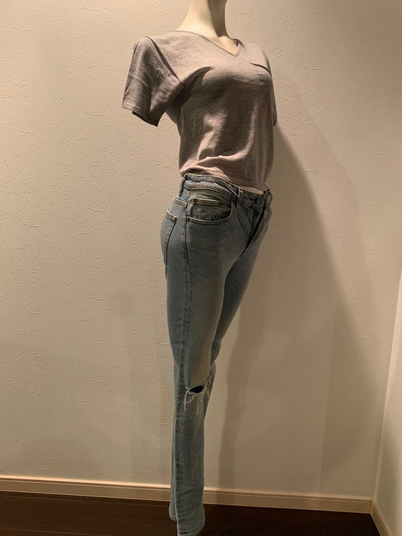 【美品】yslライトブルースキニーデニム25インチクラッシュダメージサンローラン