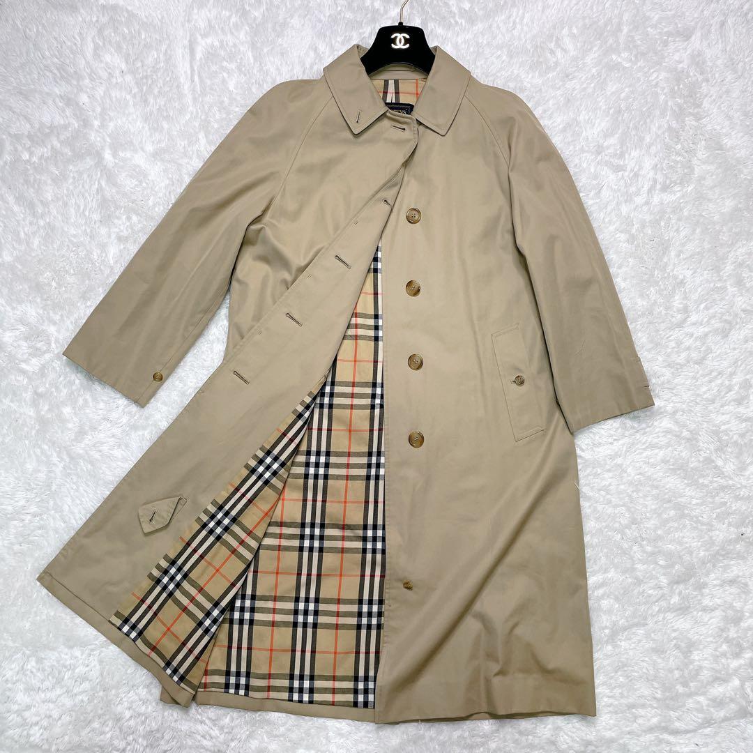 【金タグ】バーバリー　ステンカラー　スプリングコート　ノバチェック　バックボタン