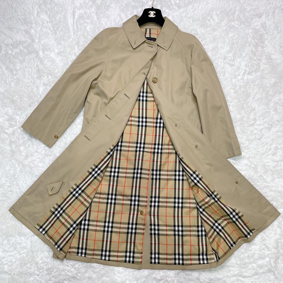 【金タグ】バーバリー　ステンカラー　スプリングコート　ノバチェック　バックボタン