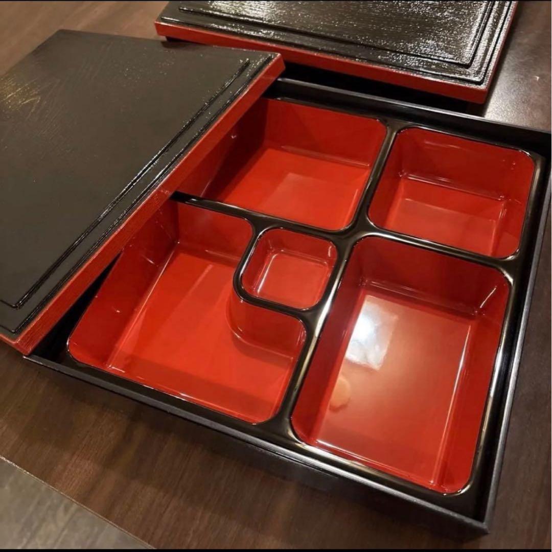 松花堂 弁当箱 幕の内 12セット 黒中赤 仕切り付 重箱 送料込み