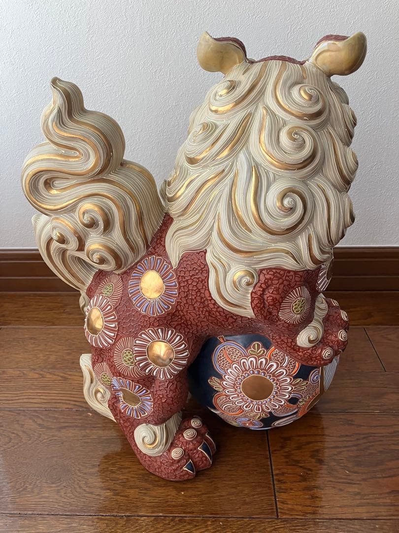 九谷焼 獅子 玉乗り　置物　厄除け　魔除け　特大　約40cm