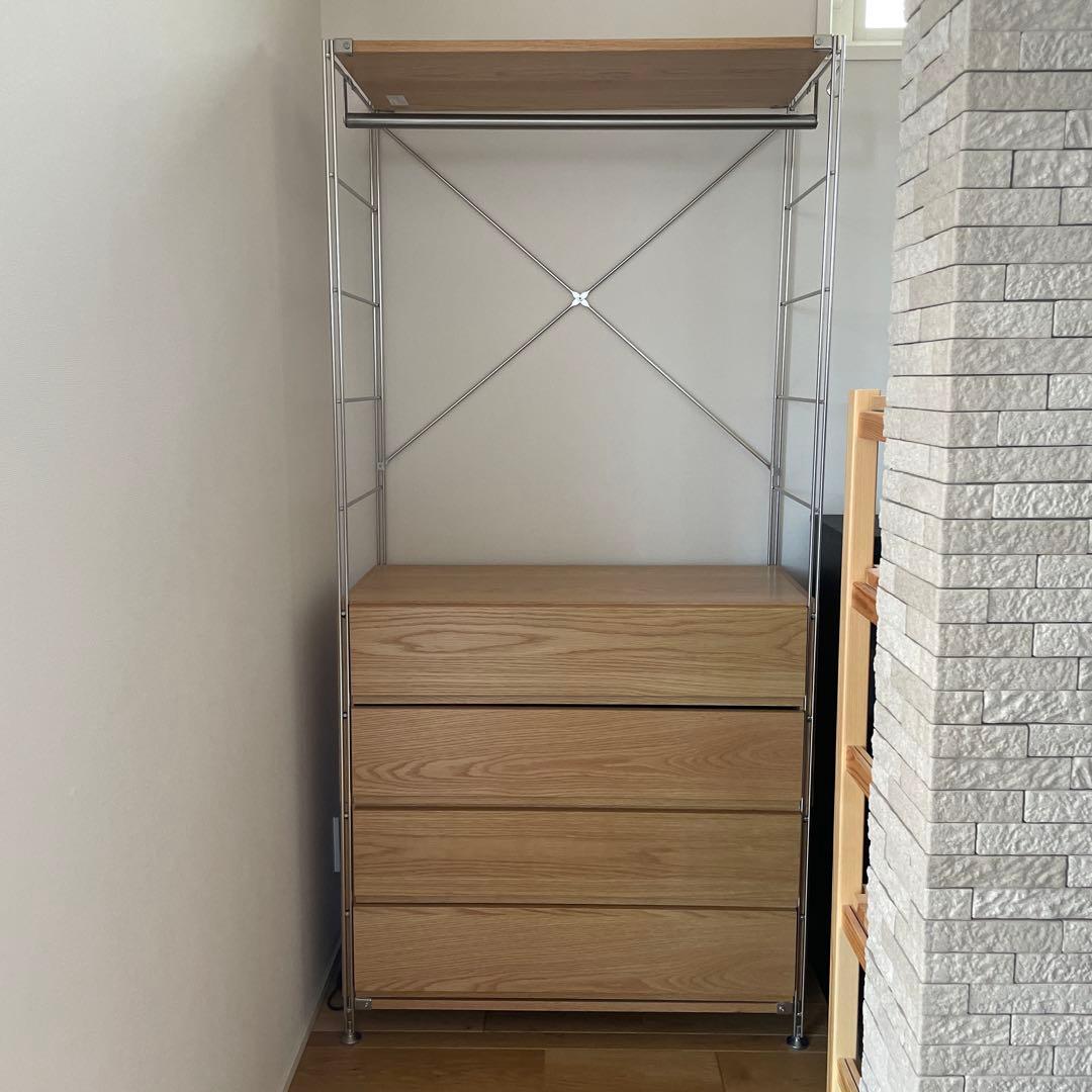 無印良品　ステンレスユニットシェルフ　ワイド大　オーク材