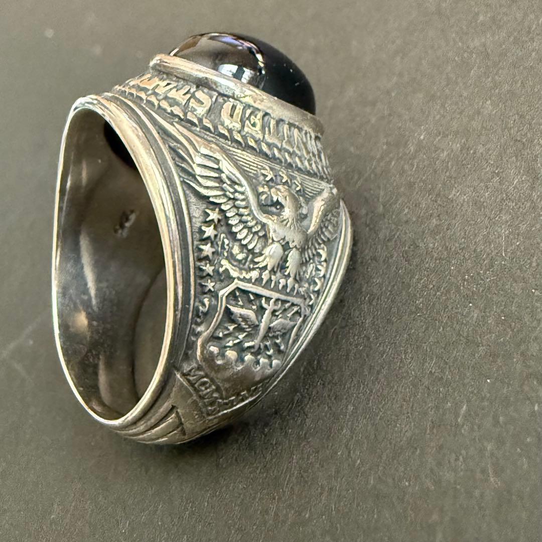 Silver925 シルバー カレッジ リング エンブレム ミリタリー 青 23