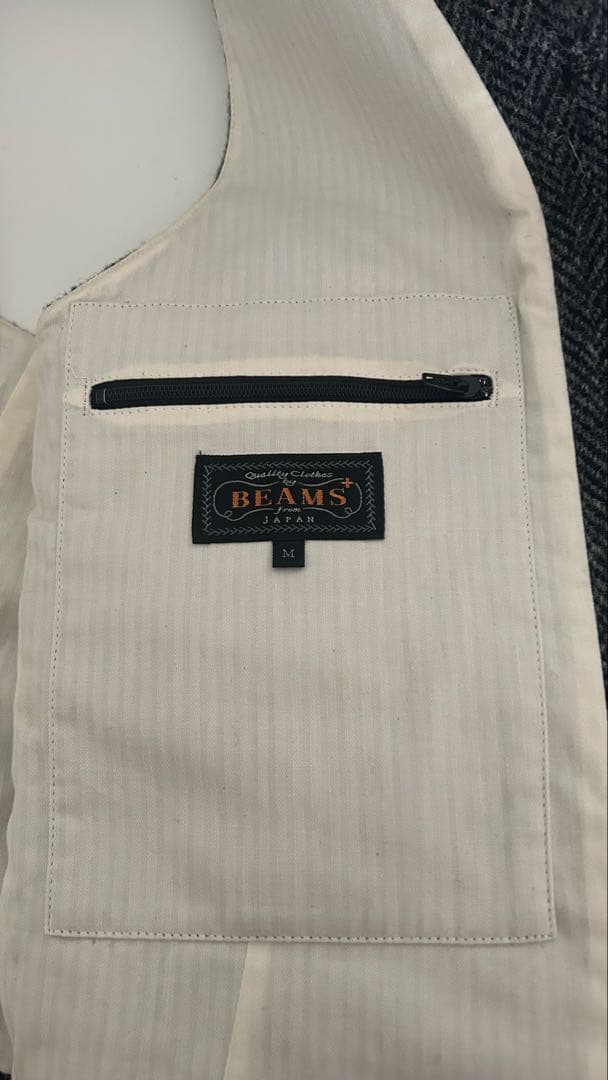 美品 BEAMS PLUS×Harris Tweed ツイードベスト ジレ M