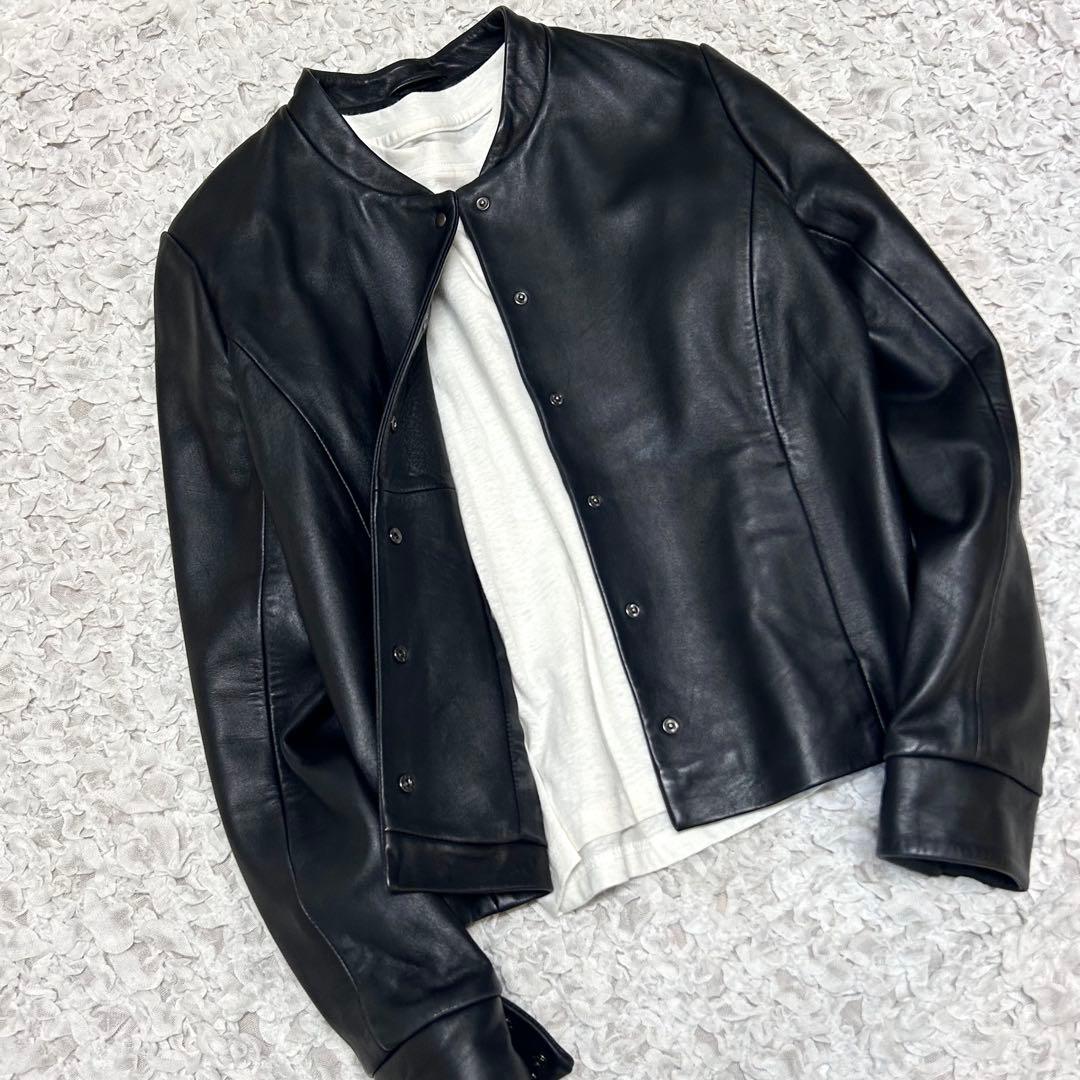美品 コントワーデコトニエ レザージャケット シルバーボタン ラム ノーカラー