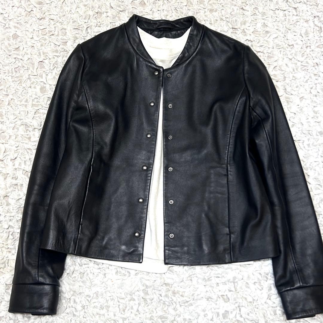 美品 コントワーデコトニエ レザージャケット シルバーボタン ラム ノーカラー