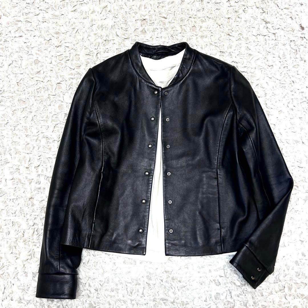 美品 コントワーデコトニエ レザージャケット シルバーボタン ラム ノーカラー