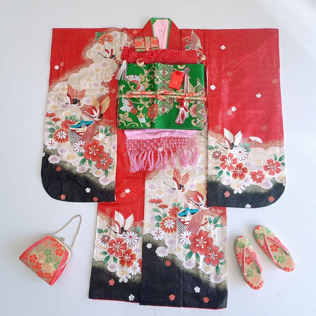 七五三　7歳女の子 　セット　小物セット　正絹袋帯 蝶　5484