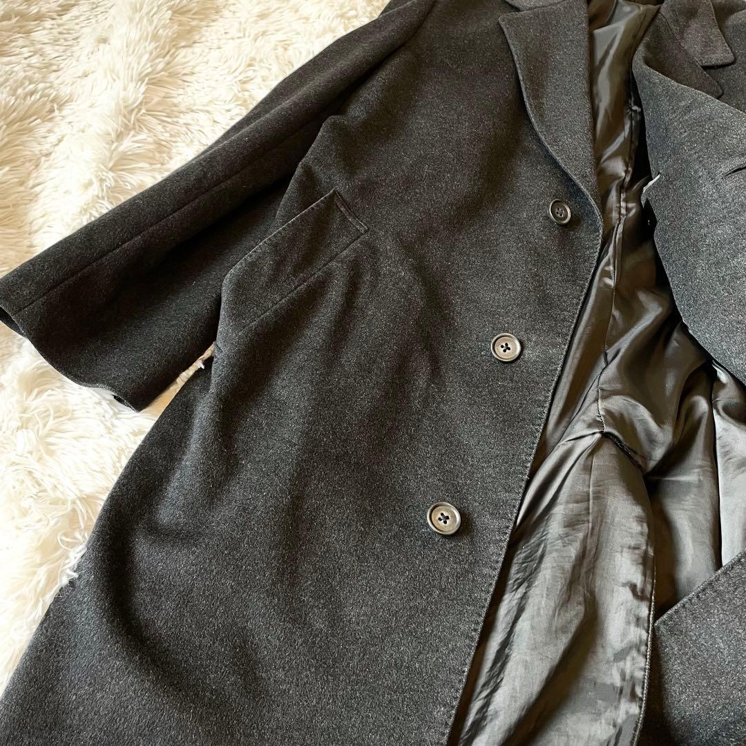 美品✨カシミヤ100％ ロング マキシ丈 チェスターコート 比翼 グレー 4L