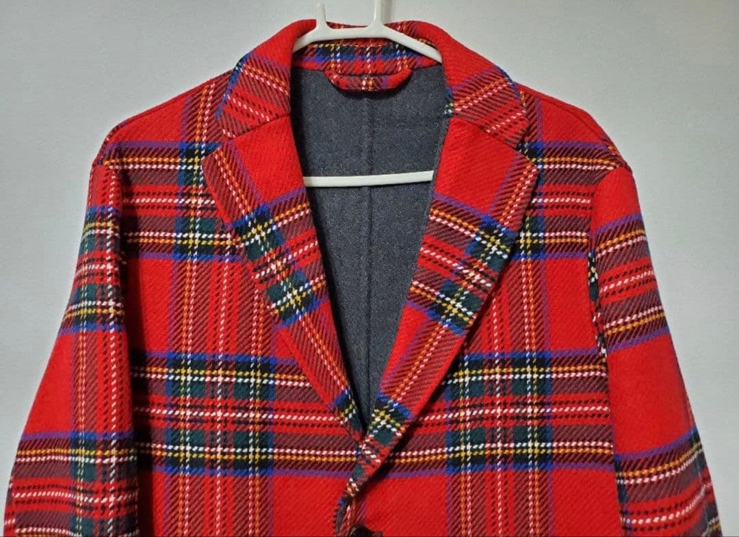【完売品/希少】ZARA タータンチェック チェスターコート ウール混 赤 L