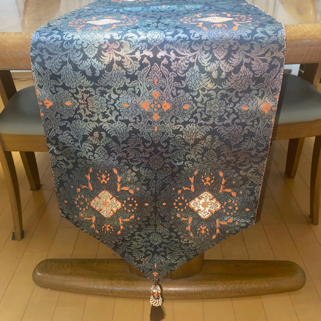 table runner 「花更紗」帯リメイク　正絹　西陣織　長尺
