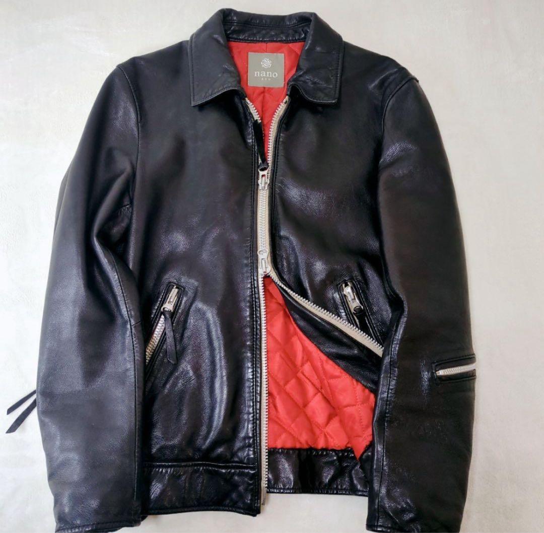 【美品】ナノユニバース ラムレザー シングルライダース S 黒
