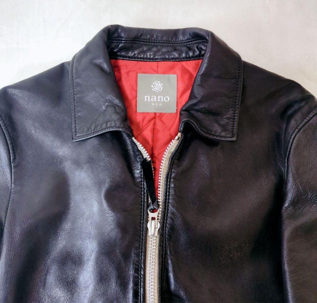 【美品】ナノユニバース ラムレザー シングルライダース S 黒
