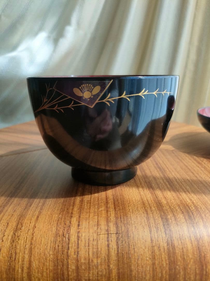 新品 汁椀 御吸物椀 ５個セット 木製 木曽漆器 金箔装飾