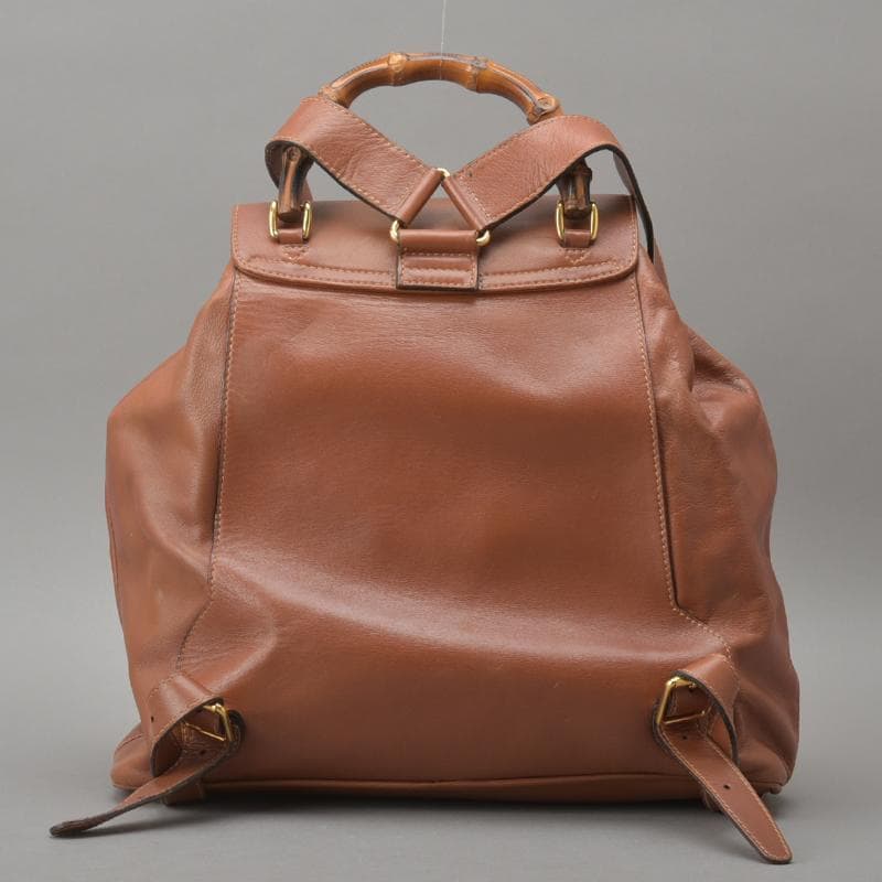 美品◇GUCCI グッチ バンブー リュックサック 本革 レザー ブラウン 鞄