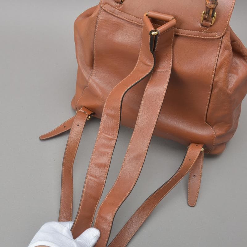 美品◇GUCCI グッチ バンブー リュックサック 本革 レザー ブラウン 鞄