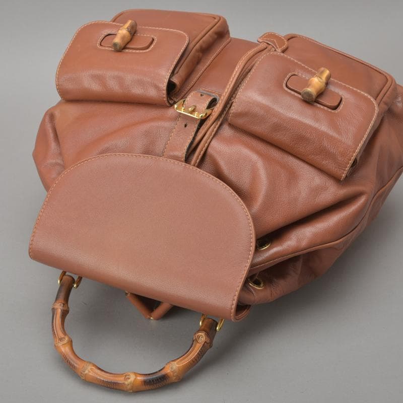 美品◇GUCCI グッチ バンブー リュックサック 本革 レザー ブラウン 鞄