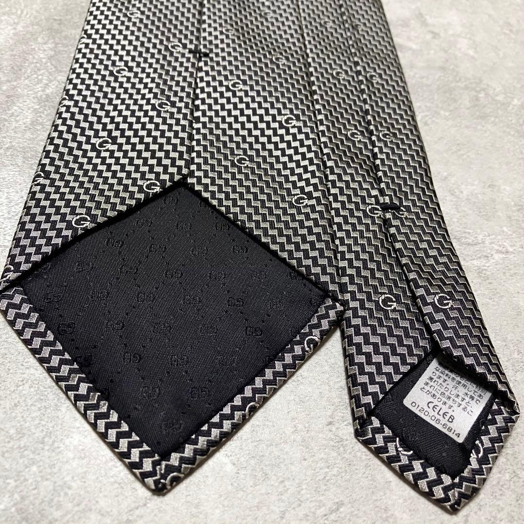 新品同様　GUCCI ネクタイ　シルク　G柄　ヘリンボーン　光沢感　イタリア製