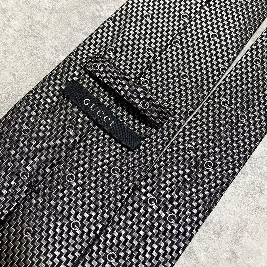 新品同様　GUCCI ネクタイ　シルク　G柄　ヘリンボーン　光沢感　イタリア製