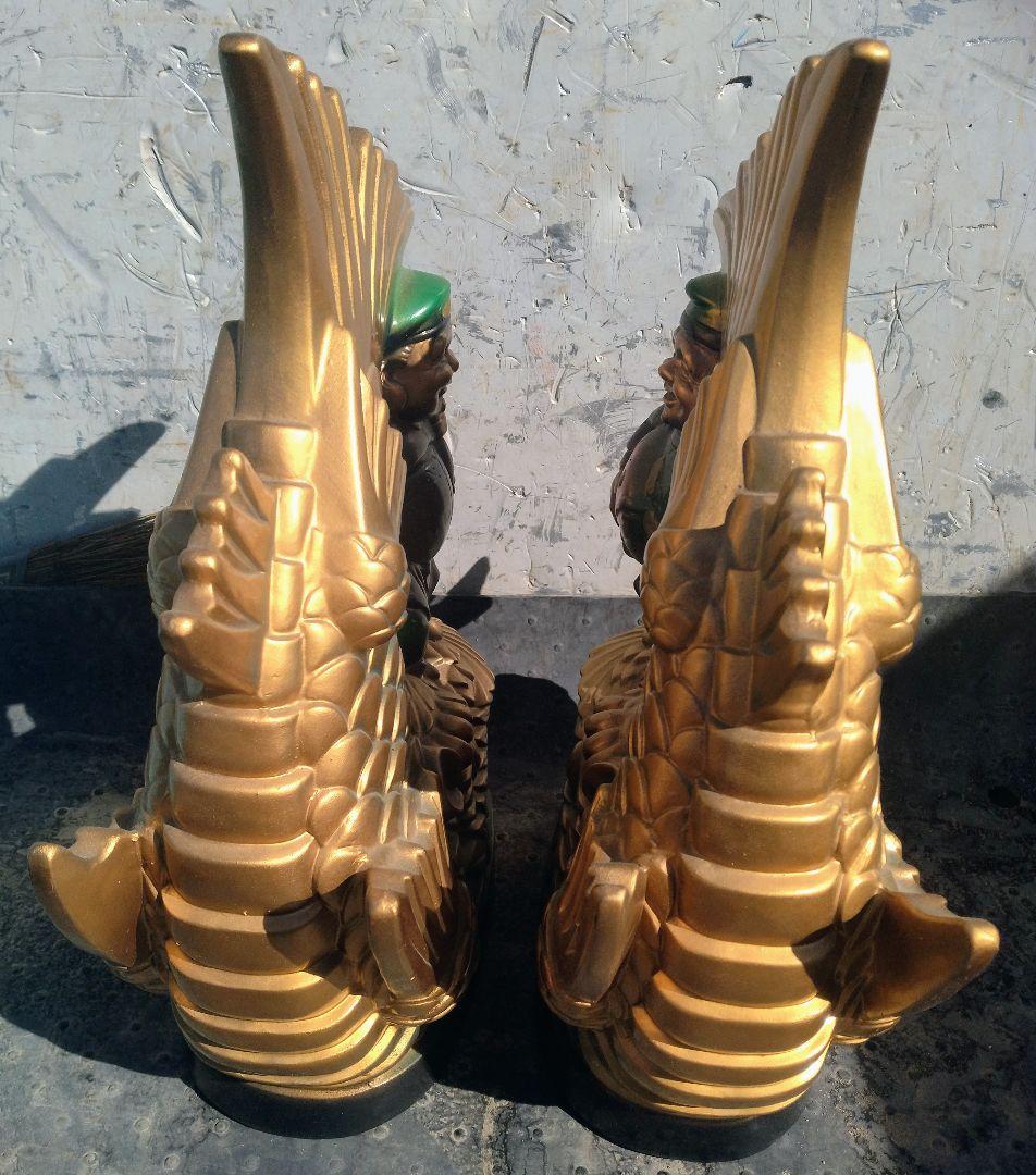 金のしゃちほこ 恵比寿 大黒 鯱鉾 縁起物 陶器 珍品 置物 昭和レトロ