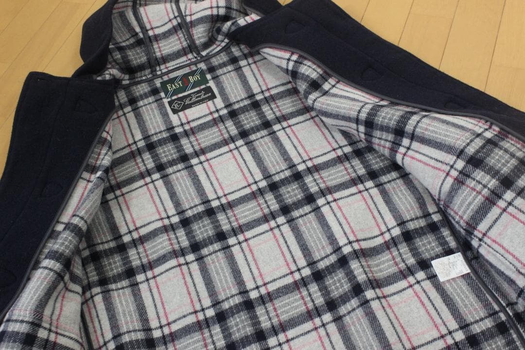 52【美品】イーストボーイ ダッフルコート 11 ネイビー 紺 L 裏チェック柄