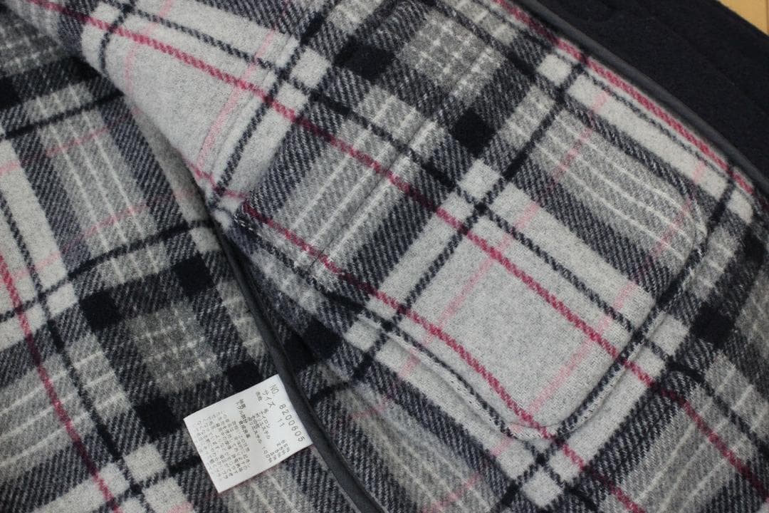 52【美品】イーストボーイ ダッフルコート 11 ネイビー 紺 L 裏チェック柄
