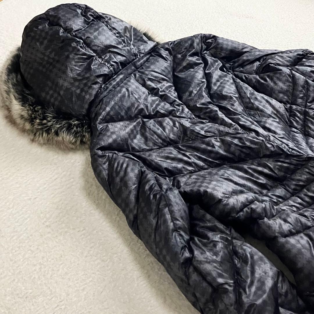 BALMAIN バルマン　ダウンコート ブルーフォックスファー　L 総柄 黒