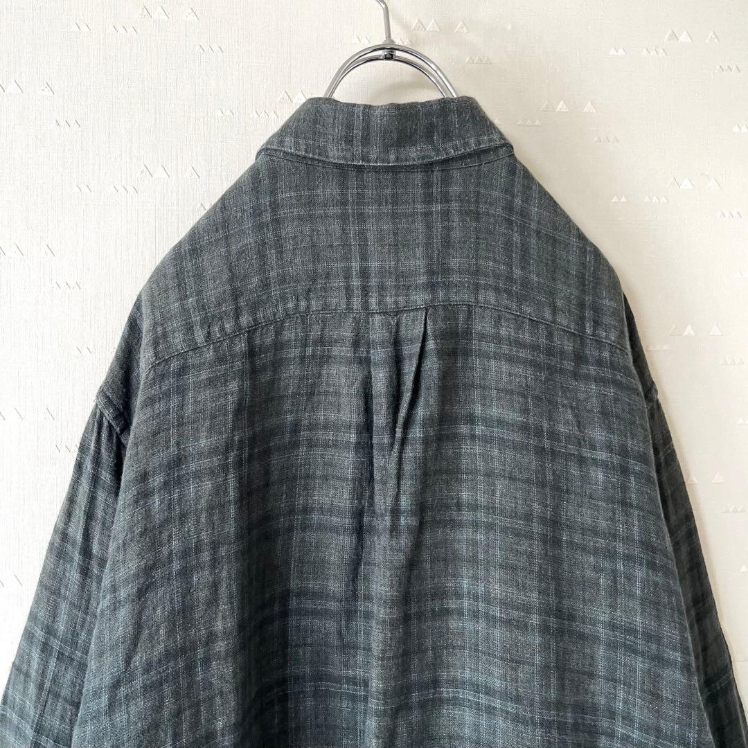 古着 コンフェクト リネンシャツ 墨黒 フェード チェック
