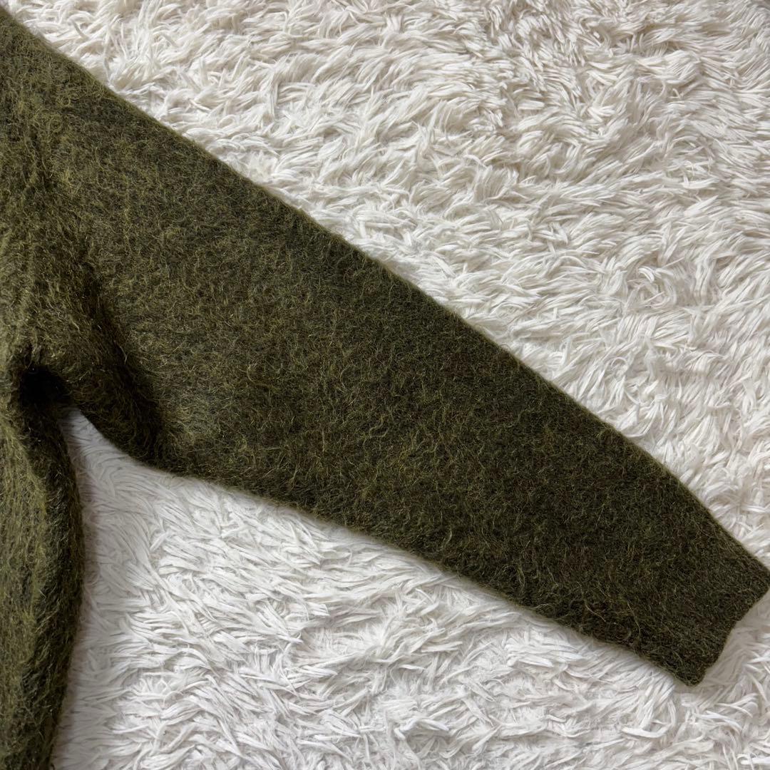 極美品　アダムエロペ　モヘヤミックスカーディガン クルーネック カーキ