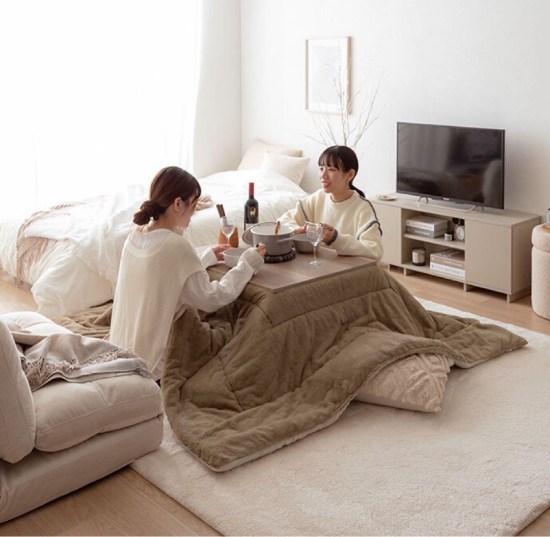 【グレー】こたつ布団　リバーシブルファー　正方形　190cm×190cm