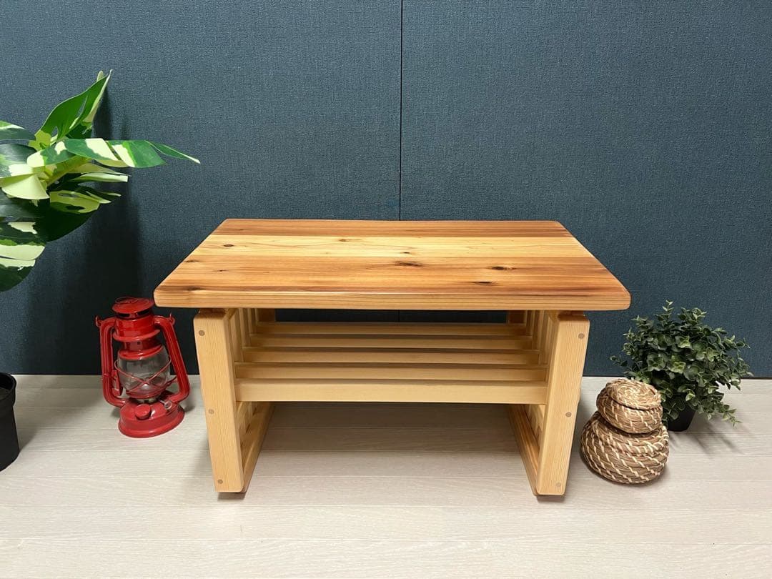 【送料無料】 ローテーブル 和風 木組縦格子 収納付き60cm 35cm 杉