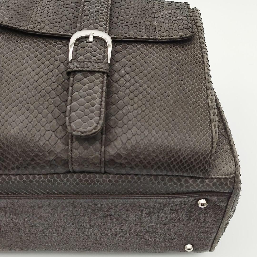 美品! パイソン 2way トートバッグ ボストン 大容量 ブラウン レザー