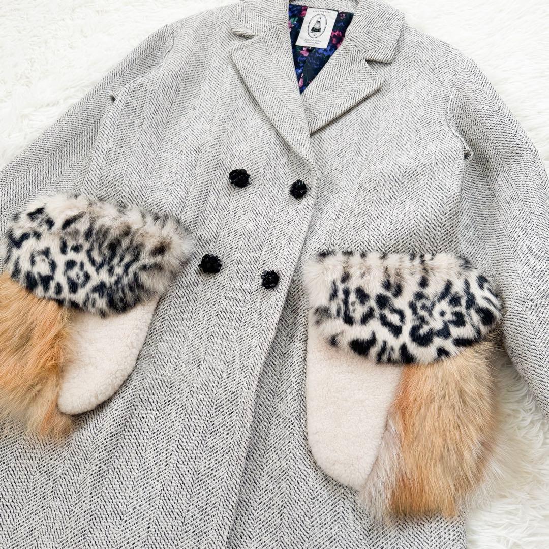 美品✨leur logette ロングコート ツイード ファー 花柄 ビジュー