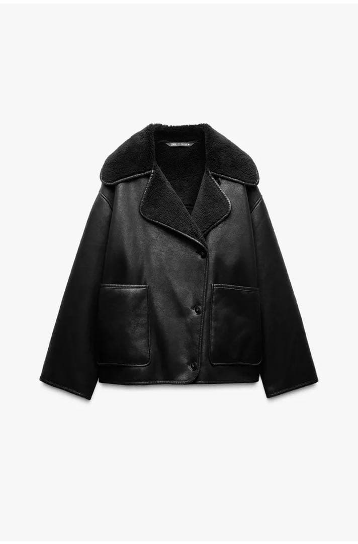 ZARA ZWコレクションブラックレザームートンジャケット アウターL