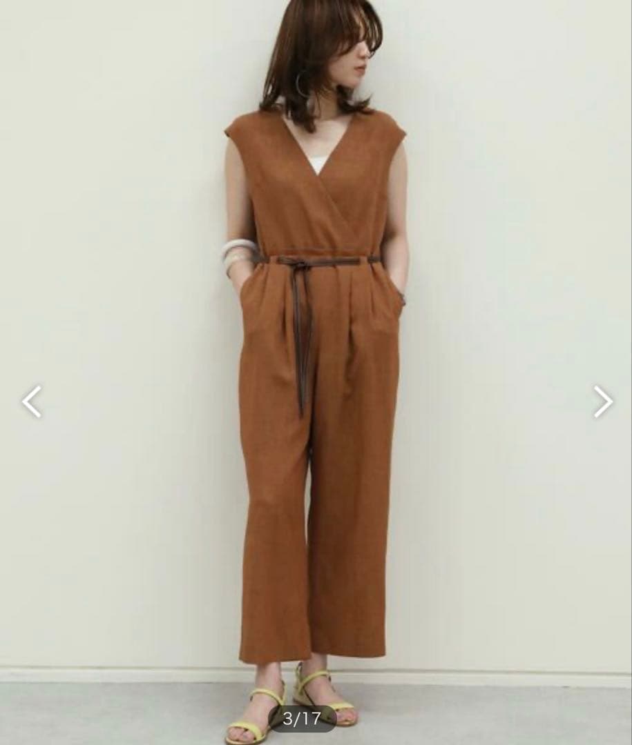 トゥモローランド★ メランジリネン カシュクールオールインワン36ブラウン